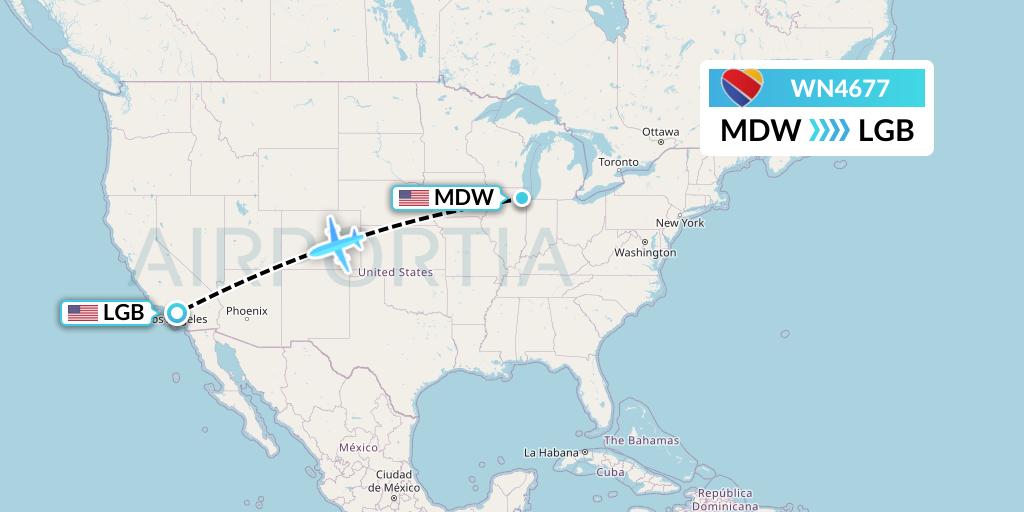 WN4677 Southwest Airlines Flight Map: Chicago to Long Beach