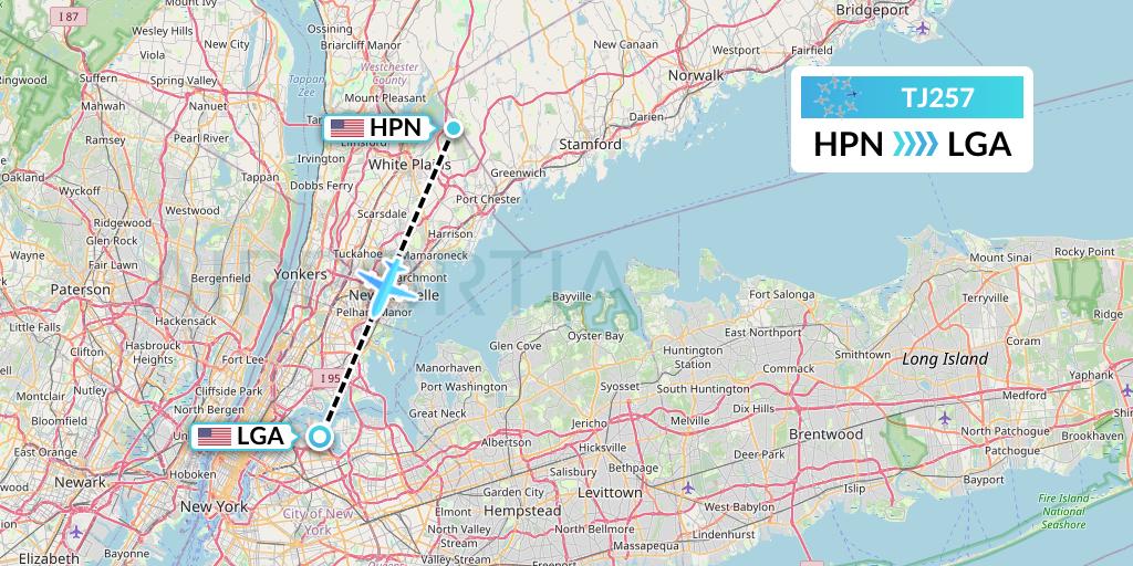 TJ257 Tradewind Aviation Flight Map: White Plains to New York