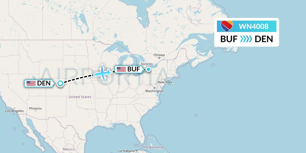 WN4008 Southwest Airlines Flight Map: Buffalo to Denver