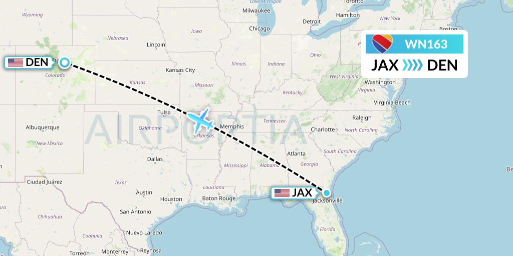 WN163 Southwest Airlines Flight Map: Jacksonville to Denver