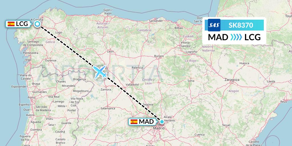 SK8370 SAS Flight Map: Madrid to A Coruna
