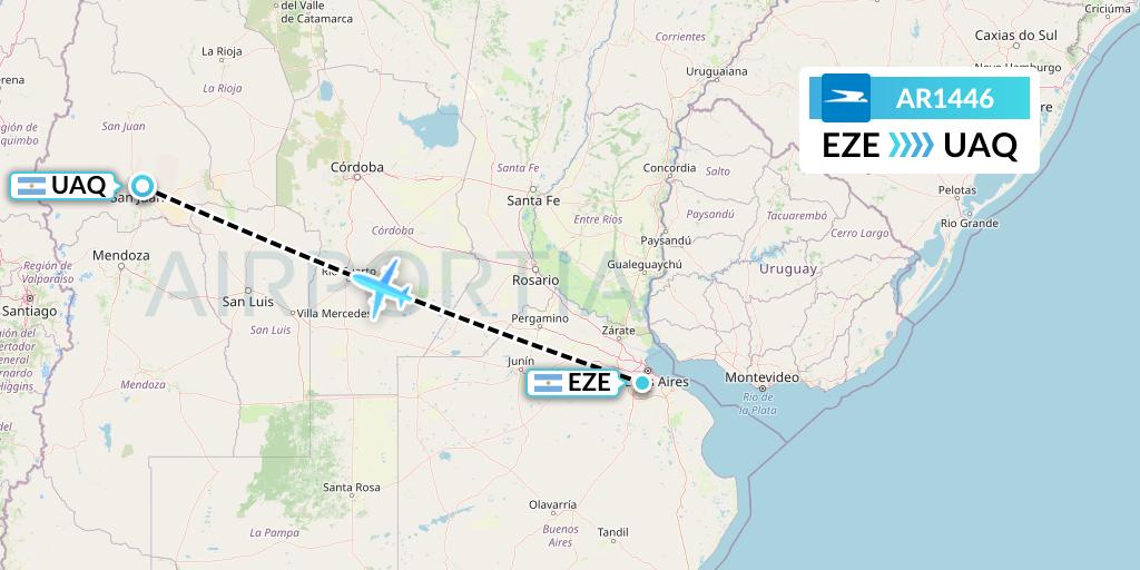 AR1446 Aerolineas Argentinas Flight Map: Buenos Aires to San Juan