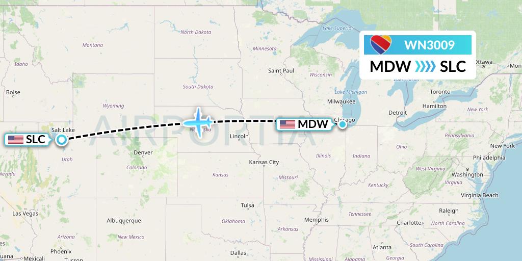 WN3009 Southwest Airlines Flight Map: Chicago to Salt Lake City