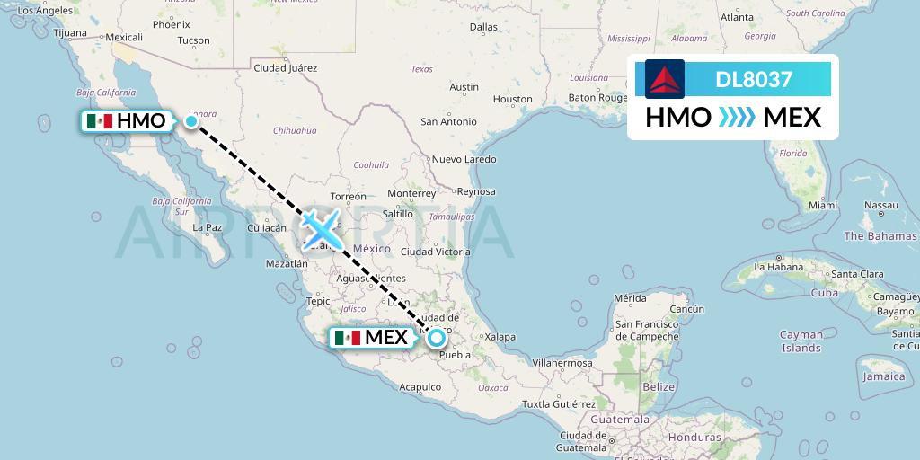 DL8037 Delta Air Lines Flight Map: Hermosillo to Mexico City