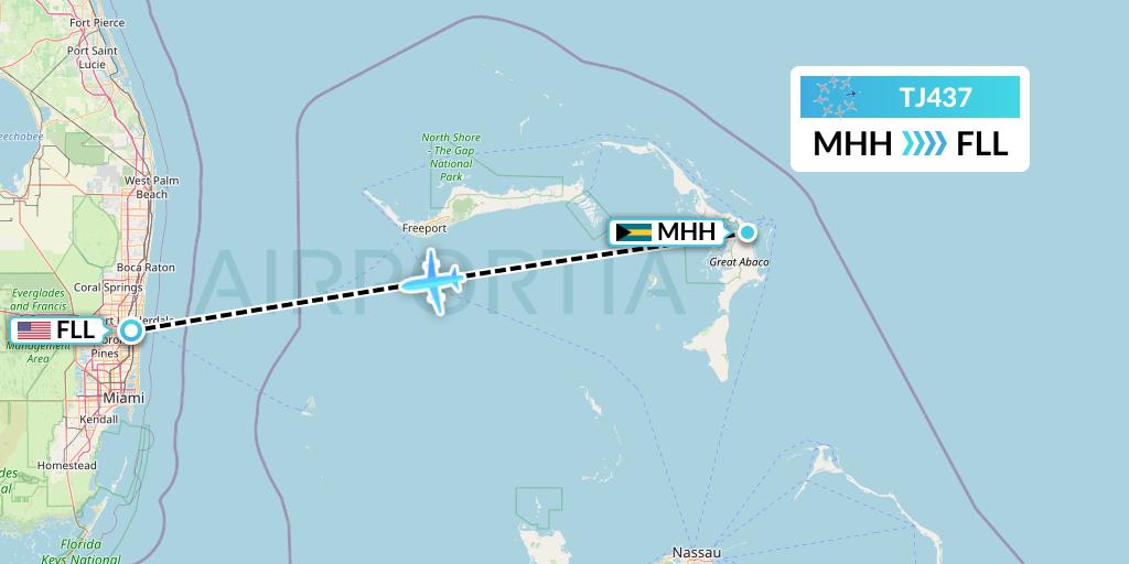 TJ437 Tradewind Aviation Flight Map: Marsh Harbour to Fort Lauderdale