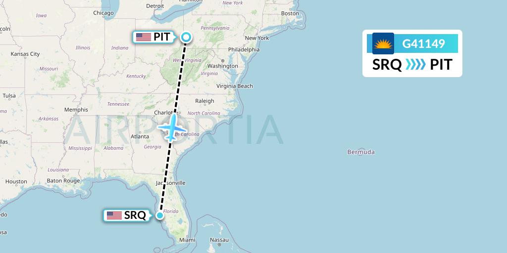 G41149 Allegiant Air Flight Map: Sarasota to Pittsburgh