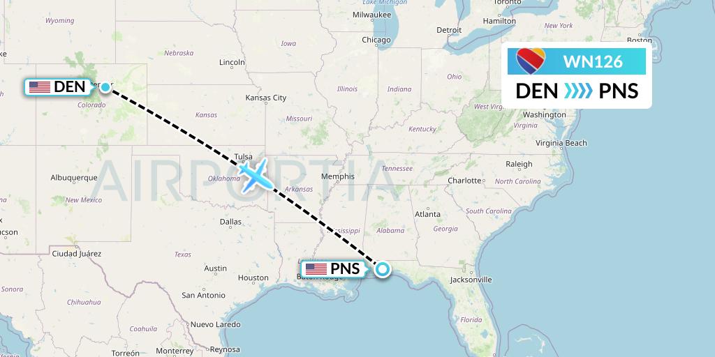 WN126 Southwest Airlines Flight Map: Denver to Pensacola