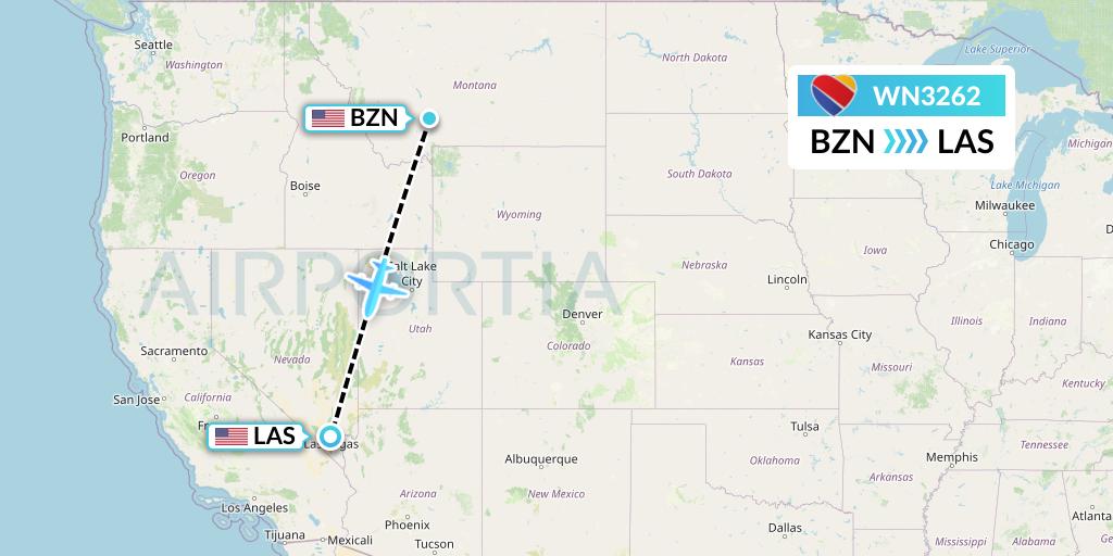 WN3262 Southwest Airlines Flight Map: Bozeman to Las Vegas