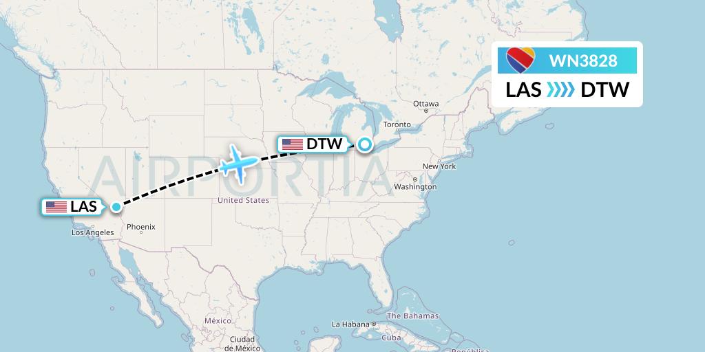 WN3828 Southwest Airlines Flight Map: Las Vegas to Detroit