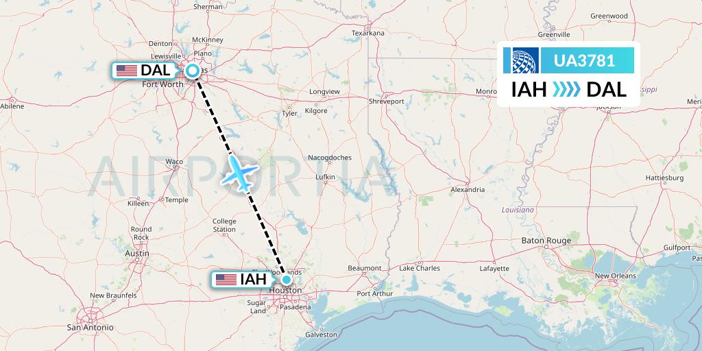 UA3781 United Airlines Flight Map: Houston to Dallas