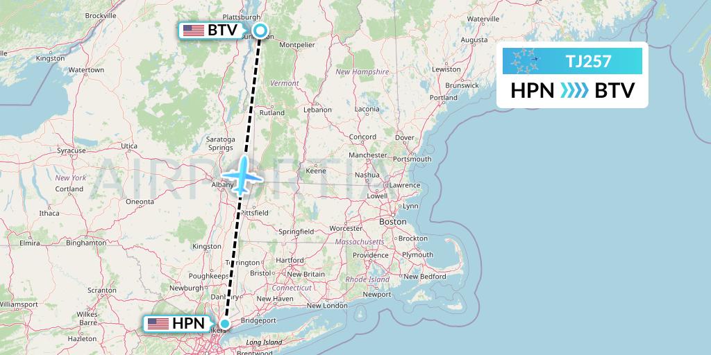 TJ257 Tradewind Aviation Flight Map: White Plains to Burlington