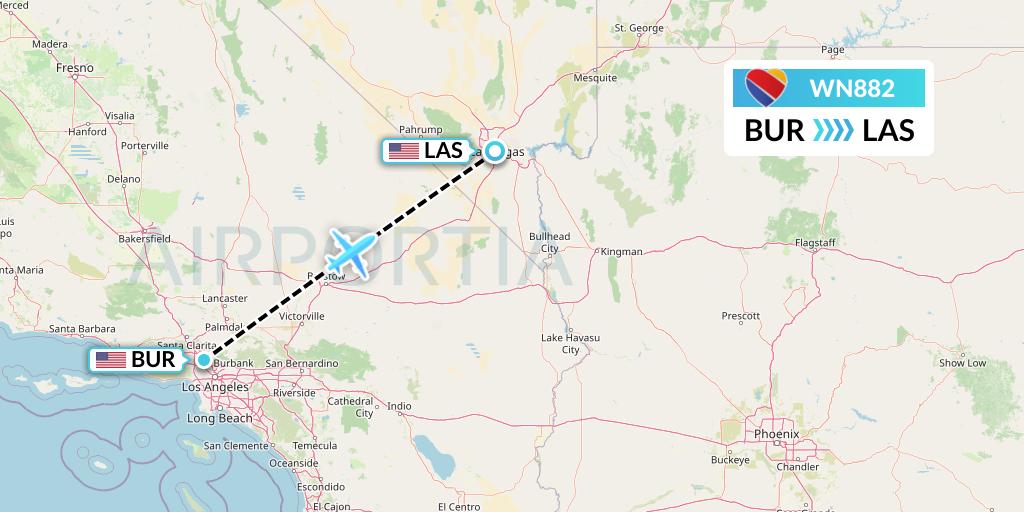 WN882 Southwest Airlines Flight Map: Burbank to Las Vegas