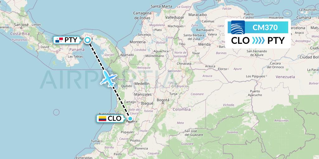 CM370 Copa Airlines Flight Map: Cali to Panama City