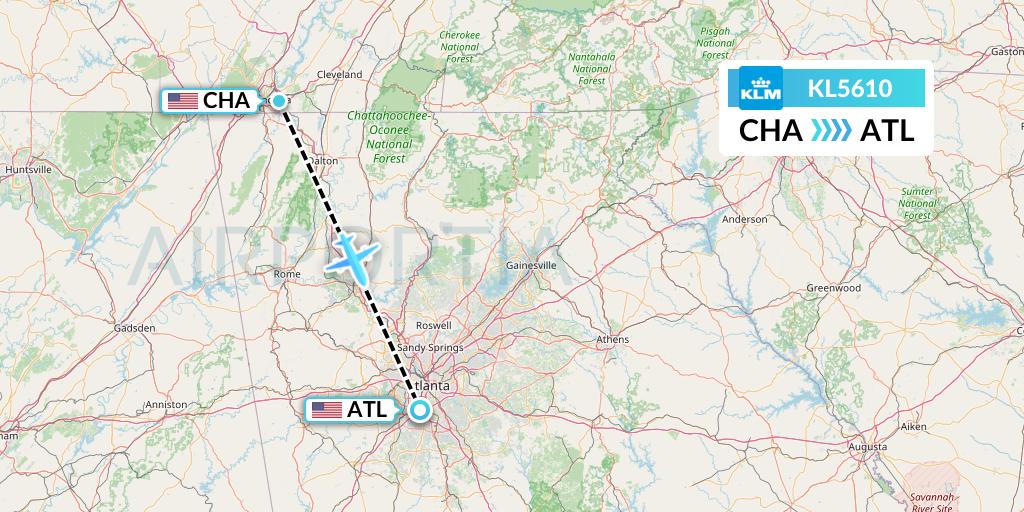 KL5610 KLM Flight Map: Chattanooga to Atlanta