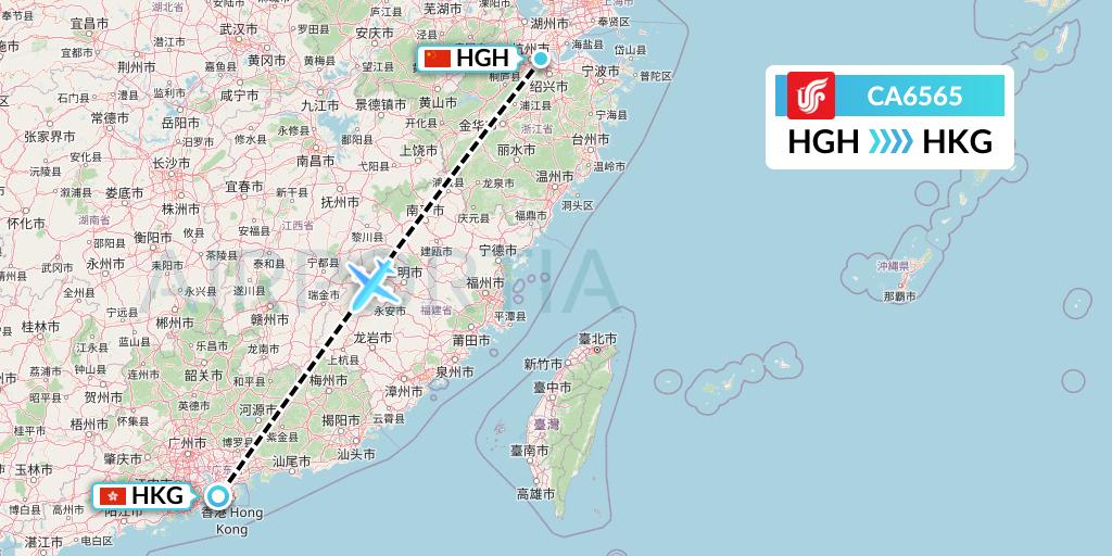 CA6565 Air China Flight Map: Hangzhou to Hong Kong
