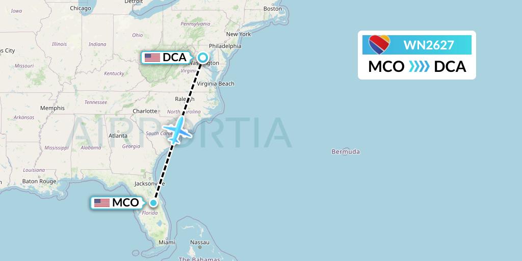 WN2627 Southwest Airlines Flight Map: Orlando to Washington