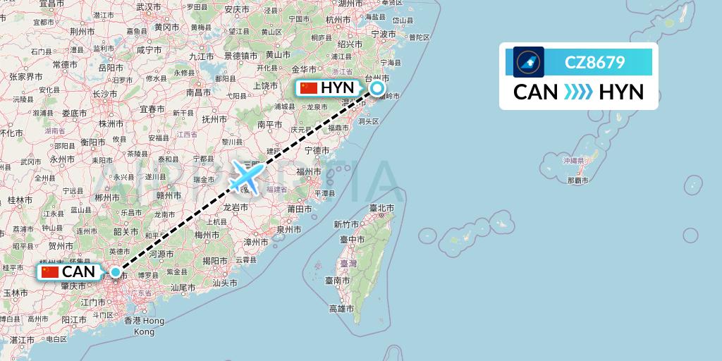 CZ8679 China Southern Airlines Flight Map: Guangzhou to Huangyan
