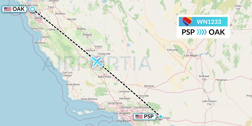 WN1233 Southwest Airlines Flight Map: Palm Springs to Oakland