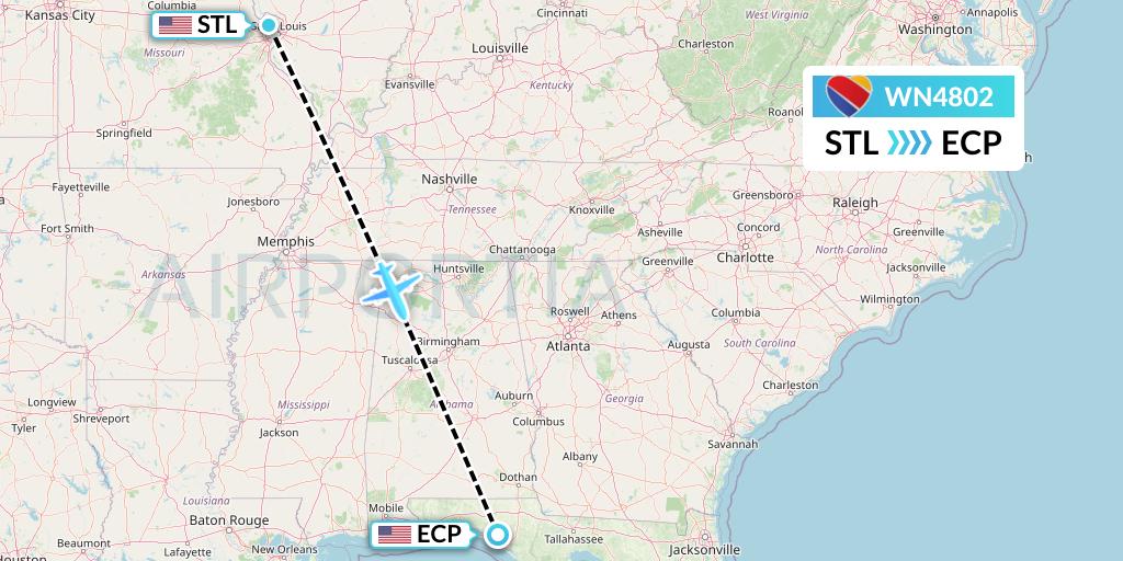 WN4802 Southwest Airlines Flight Map: St. Louis to Panama City