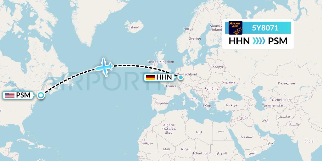 5Y8071 Atlas Air Flight Map: Hahn to Portsmouth
