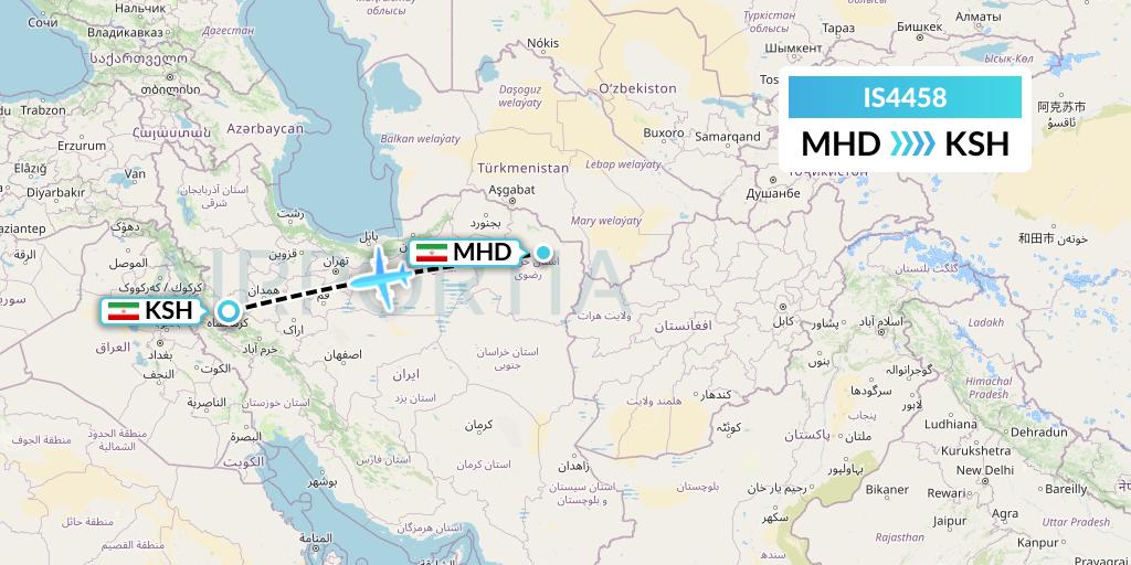 IS4458 Sepehran Airlines Flight Map: Mashhad to Kermanshah