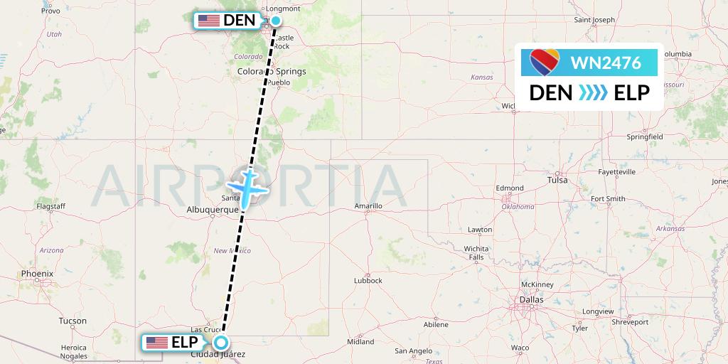WN2476 Southwest Airlines Flight Map: Denver to El Paso