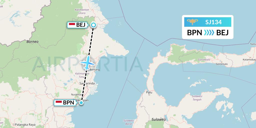 SJ134 Sriwijaya Air Flight Map: Balikpapan to Kalimarau