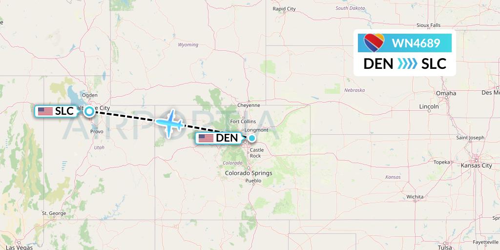 WN4689 Southwest Airlines Flight Map: Denver to Salt Lake City