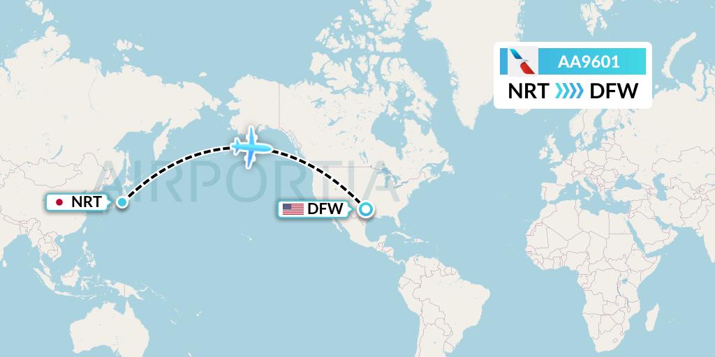 AA9601 American Airlines Flight Map: Tokyo to Dallas