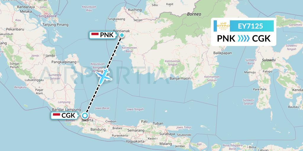 EY7125 Etihad Airways Flight Map: Pontianak to Jakarta