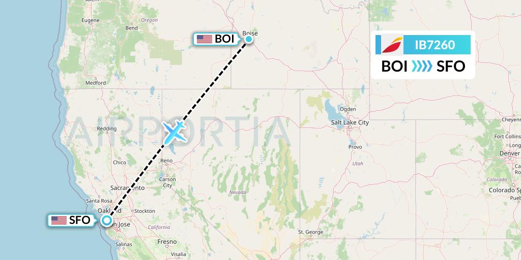IB7260 Iberia Flight Map: Boise to San Francisco