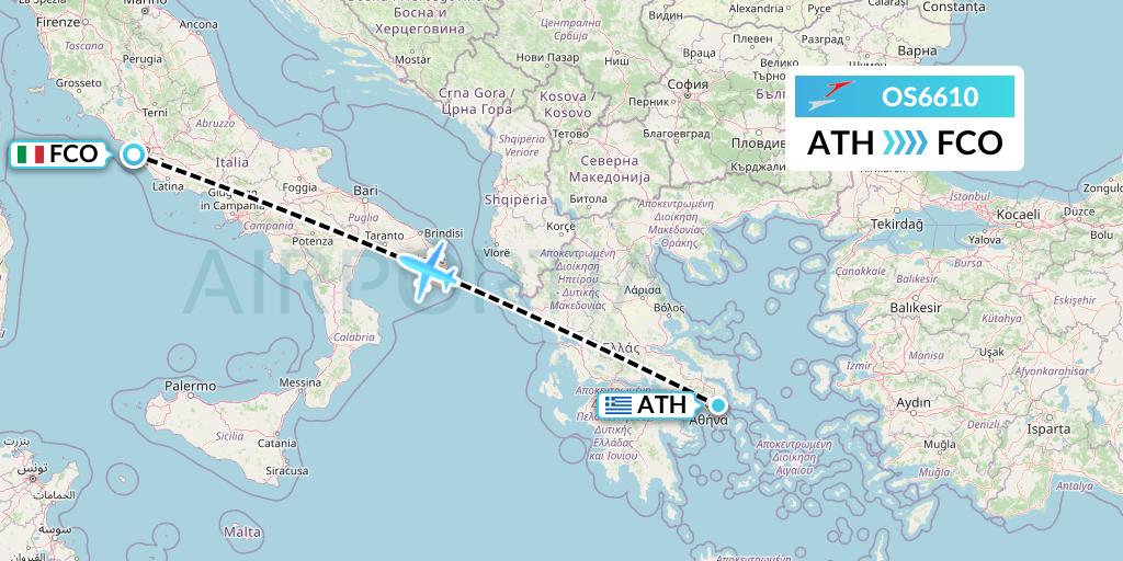 OS6610 Austrian Airlines Flight Map: Athens to Rome