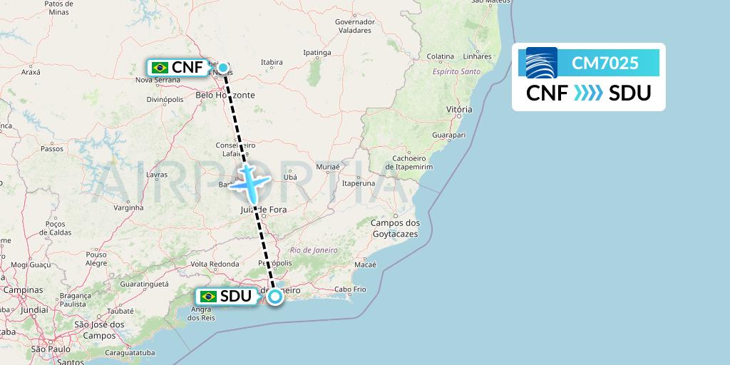 CM7025 Copa Airlines Flight Map: Belo Horizonte to Rio de Janeiro