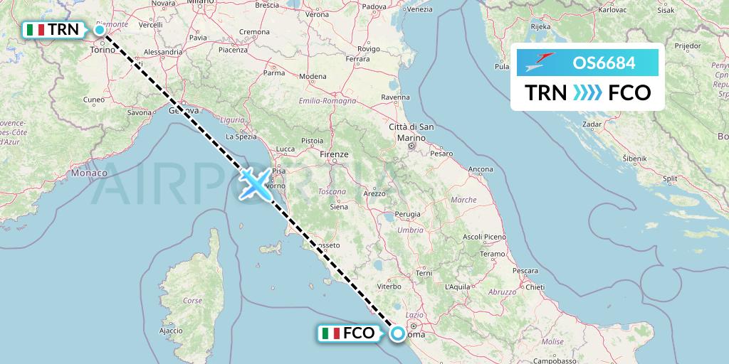 OS6684 Austrian Airlines Flight Map: Turin to Rome