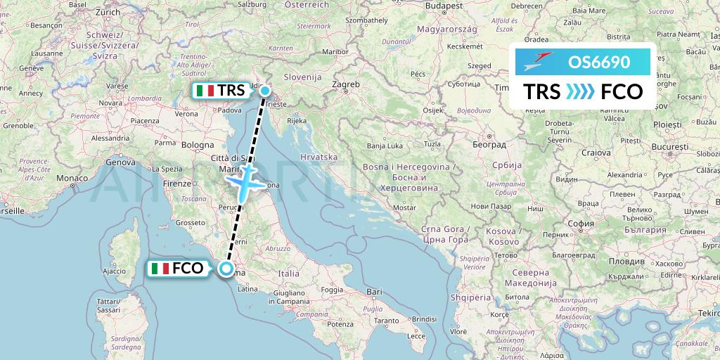 OS6690 Austrian Airlines Flight Map: Trieste to Rome