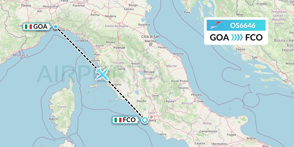 OS6646 Austrian Airlines Flight Map: Genoa to Rome