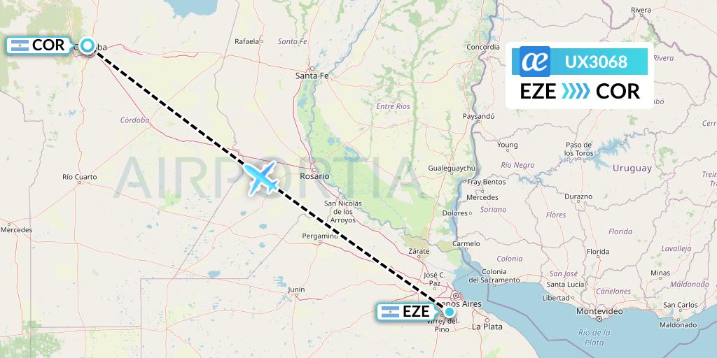 UX3068 Air Europa Flight Map: Buenos Aires to Cordoba