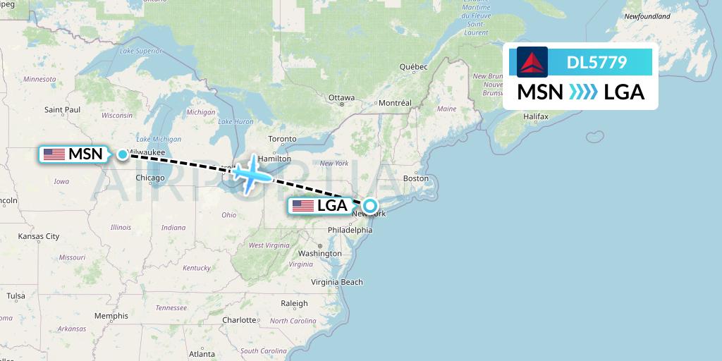DL5779 Delta Air Lines Flight Map: Madison to New York