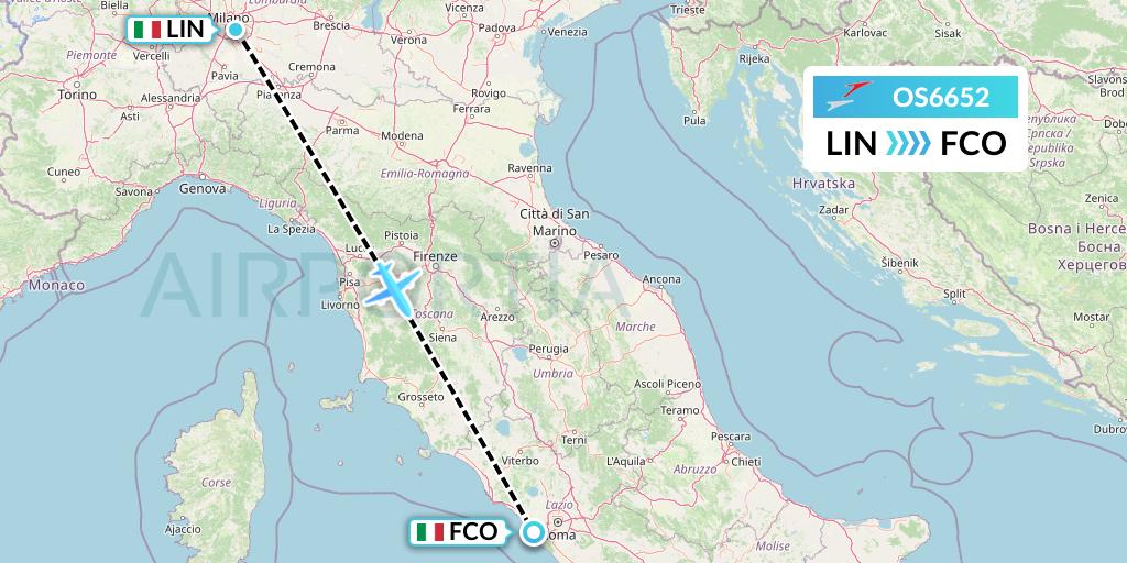 OS6652 Austrian Airlines Flight Map: Milan to Rome