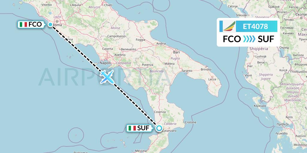 ET4078 Ethiopian Airlines Flight Map: Rome to Lamezia Terme