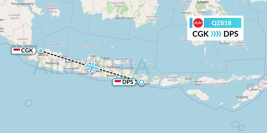 QZ818 Indonesia AirAsia Flight Map: Jakarta to Denpasar