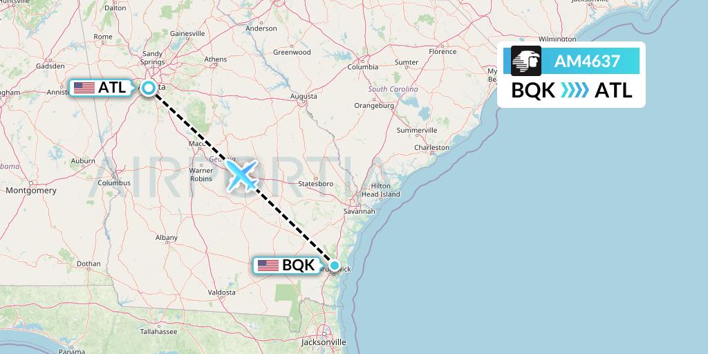 AM4637 Aeromexico Flight Map: Brunswick to Atlanta