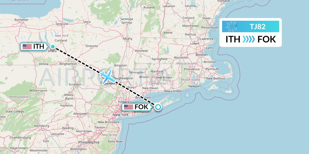 TJ82 Tradewind Aviation Flight Map: Ithaca to Westhampton Beach