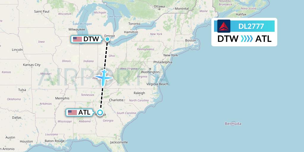 DL2777 Delta Air Lines Flight Map: Detroit to Atlanta