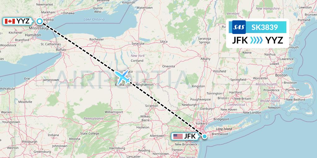 SK3839 SAS Flight Map: New York to Toronto