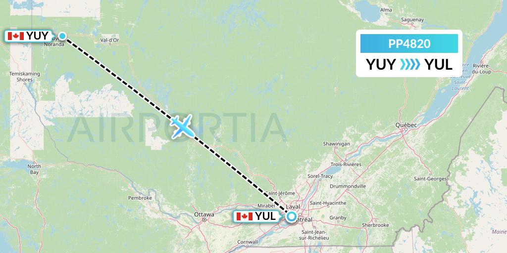 PP4820 Jet Aviation Business Jets Flight Map: Rouyn to Montreal