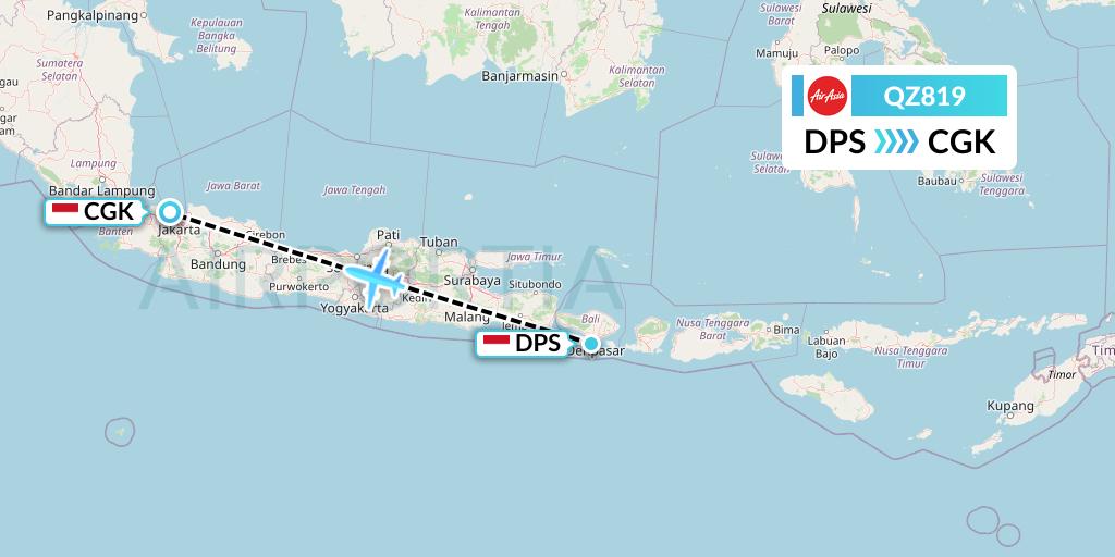 QZ819 Indonesia AirAsia Flight Map: Denpasar to Jakarta