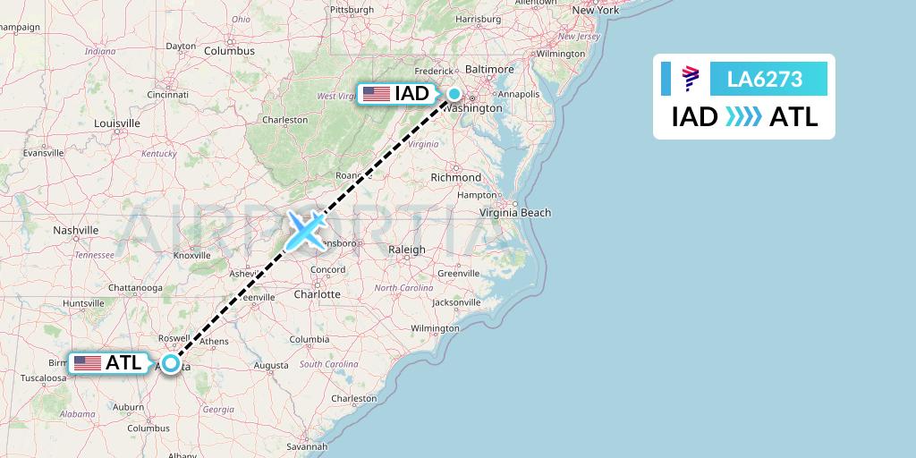 LA6273 LAN Airlines Flight Map: Washington to Atlanta