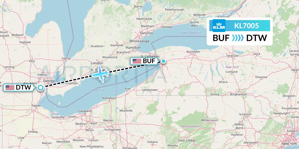 KL7005 KLM Flight Map: Buffalo to Detroit