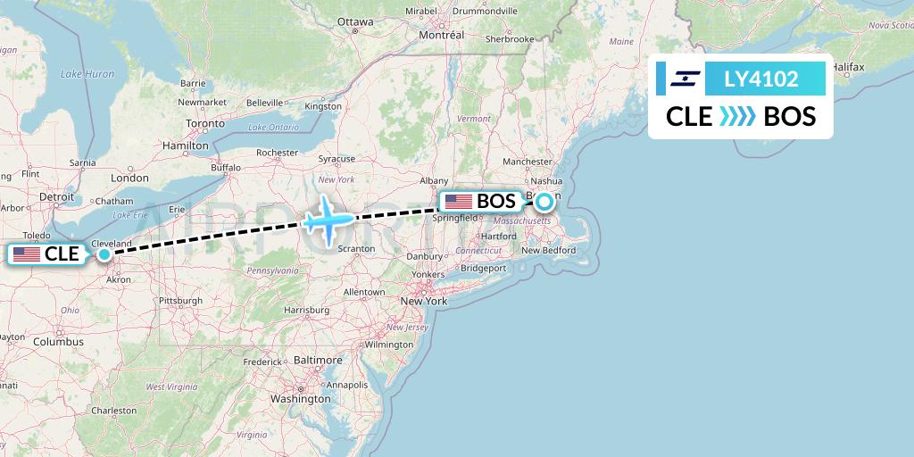 LY4102 El Al Flight Map: Cleveland to Boston